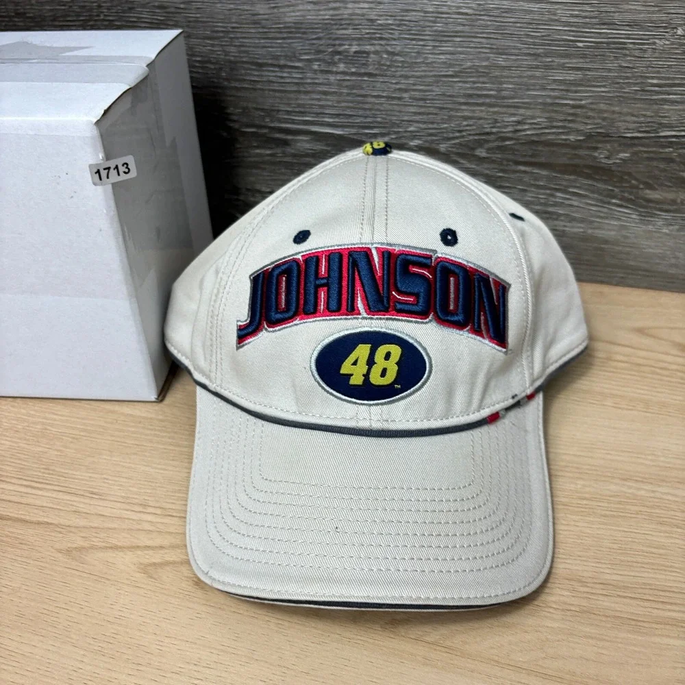 VINTAGE Nascar Hat Cap Strap Back Tan Jimmie Johnson‎ Lowes Racing Team
